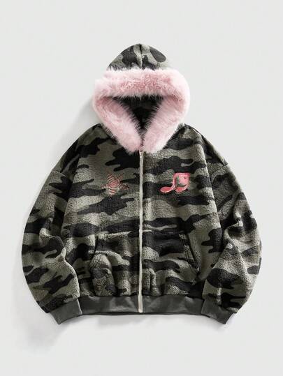 Street Life Sweat-shirt à capuche en polaire imprimé camouflage pour hommes, automne/hiver