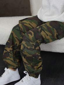 SAYEHFBABY Camo Print Flap Pocket Cargo Jeans - Multicolor - View 6