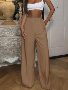 Maillard High Waisted Wide Leg Suit Trousers - Khaki - View 5