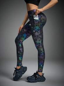 Innovista Women's Fashion Snake Skin Print Leggings, Other Dance Wear Holo Leggings Iridescent Animal Print High Waist Workout Leggings Women, Side Pocket, Stretch Quick Dry, Tummy Control Sculpting, Squat Proof | Gym HIIT Running Yoga Pilates | Leggings Tornasol Animal Con Bolsillo | Legging Holográfica Animal Com Bolso | AR: ليقنز لامع بطباعة حيوان مع جيب | Gymtok Y2k Athleisure - Black - View 4