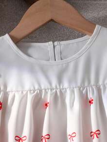 SHEIN 2pcs Girls Floral Fashionable Versatile Comfortable Ruffle Heart Shirt + Wide Leg Pants Set - Red - View 4