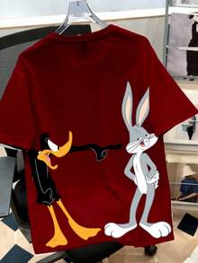 Looney Tunes X Manfinity Manfinity Joysei Men's Casual Cartoon Print Short Sleeve T-Shirt, Summer - Red - View 2