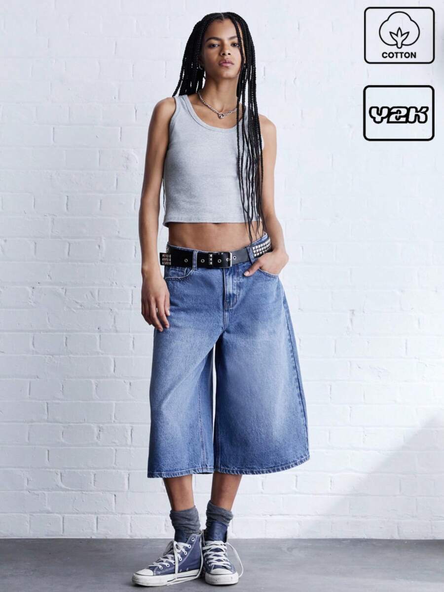 COUREZ Fitted Scoop Neck Tank Top Y2K Vintage Cotton - Grey - View 1