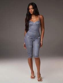 Athîral 女士格子印花休闲无袖连体裤 - 彩色 - 查看 4