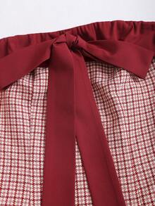 Sweetra Autumn/Winter New Vintage Sexy Slim Fit Bowknot Color Block Houndstooth Versatile Comfortable Casual Dress, Brown - Redwood - View 3