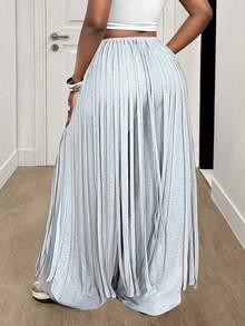 BamGleam 女士休闲街头通勤激光条纹百搭直筒运动裤，宽松灰色阔腿裤 - 灰色 - 查看 2