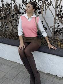 Andrea Bello V領針織上衣 - 粉色 - 查看 4