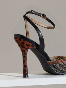 SHUZIA Women Chic Party Sexy Point Toe Lace Ankle Strap Stiletto Heel Pumps - Black - View 6