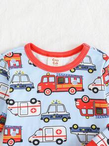 Cozy Pixies Bộ đồ ngủ 2 mảnh ôm sát cho bé trai/bé gái, in hình xe hoạt hình, chất liệu mềm mại, cổ tròn, tay dài và quần dài cạp chun. - Nhiều màu - Xem 5