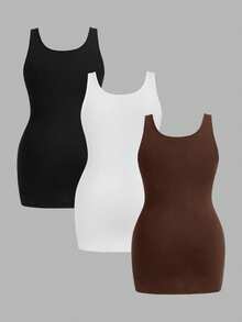 SHEIN Essnce 大码休闲百搭纯色蕾丝边吊带背心 - 彩色 - 查看 2