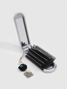 ROMWE 1pc Cute Black Cat Foldable Comb & Mirror Set, Back To School Airbag Comb, DIY Portable Comb Mirror,A Y2K-Style Star-Shaped Decorative Small Comb - Light gray black - View 9