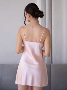 Andrea Bello 2pcs Set: Floral Trim Faux Silk Nightgown And Kimono, Fall Clothes  Cozy And Elegant Details - Baby Pink - View 2