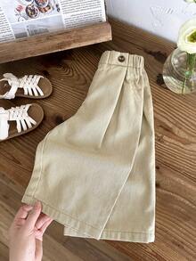 LMoss Kids Quần jean ống rộng dáng rộng thoải mái cho bé gái màu kaki - Màu Khaki - Xem 10