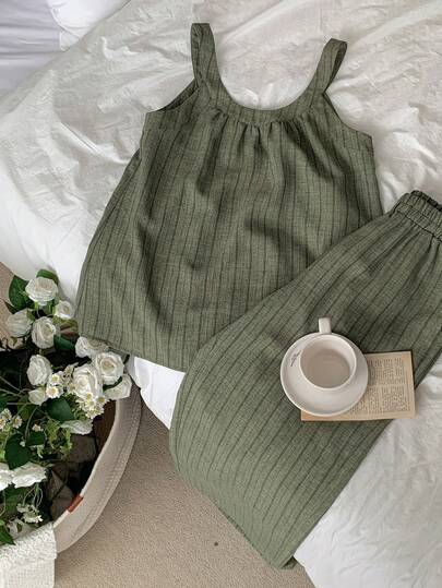DAZY Minimalist Striped Sleeveless Casual Women Pajama Set