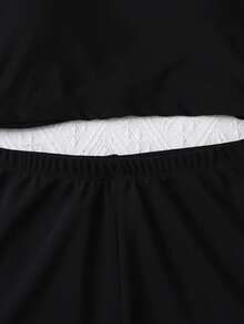 SHEIN Tween Girl Color Block Round Neck Raglan Sleeve Top And Shorts Casual Beach Swimsuit Set - Purple - View 8