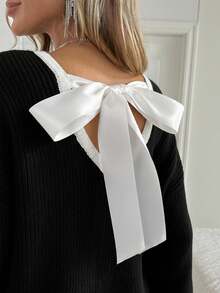 Easowa New Spring Korean Style Soft & Slouchy Backless Bow Knitted Pullover Sweater For Women - Black - View 7