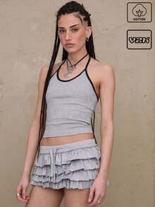 COUREZ Top de tirantes tipo halter Y2K, tops de verano, tops para salir, tops de algodón vintage - Gris - Ver 1