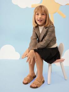 Mini mi Kids' Elastic-Slingback Double-Band Ultra-Light Soft-Footbed Premium Faux Leather Camel Sandals – Comfy, Secure & Flexible - Camel - View 3