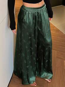DAZY Jacquard Satin Loose Wide-Leg Women Pajama Bottoms