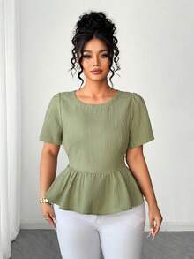 SHEIN Elenzya 优雅夏季女式上衣，大码编织款 - 綠色 - 查看 7