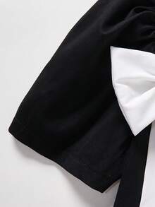 SHEIN ChillGRL 1pc Tween Girl Bowknot Pleated Short Sleeve Dress, Loose Fit, Spring/Summer - Red - View 4