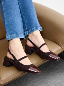 CUCCOO BIZCHIC Women's Square Toe Chunky Heel Black Backstrap Fashion All-Match Minimalist Versatile Commute Work Shoes, Ladies High Heel Mules Valentine's Day - Mocha Brown - View 4