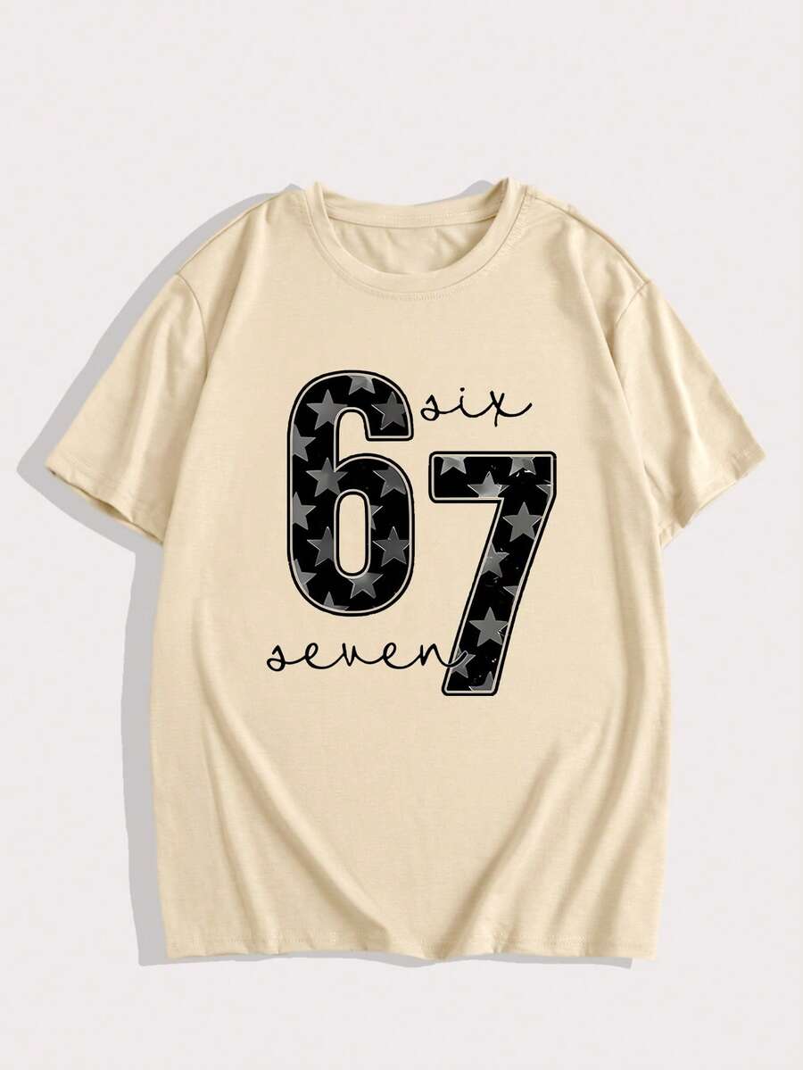 Manfinity Dauomo Men's 67th T-Shirt - Funny 67 Number Meme Gift With 67 & Stars Print, 67 Year Celebration Party, Milestone Age Apparel (Black With Pink Number) - Machine Washable,Casual Wear T-Shirt, Funny Tee, Short Sleeve Tee, Print Tee, Print Shirt, Print Top - Khaki - View 1