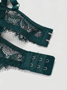 ROMWE Goth Women's Solid Color Lace Patchwork Sheer Underwire Camisole Top - Army Green - View 3