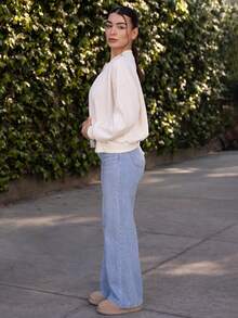 Andrea Bello 拉链外套卫衣运动套装，缝线细节，返校季秋冬舒适圣诞可爱休闲日常胶囊衣橱Y2K街头风米色 - 米色 - 查看 6