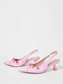 CUCCOO HITCHD 女士时尚优雅派对3D花朵蝴蝶结装饰尖头高跟鞋 - 粉色 - 查看 9