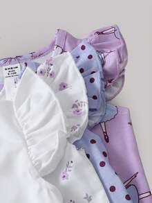 SHEIN 8pcs/Set Baby Girls 0-3 Years Spring/Summer Casual Daily Wear Cute Ballet Girl Sleeveless Tee Shirt & Shorts 8pcs Outfit Set - Mauve Purple - View 4