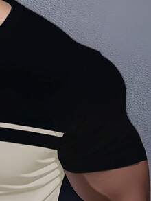 Manfinity Dauomo Áo thun nam cổ tròn tay ngắn màu tương phản thường ngày, đa năng cho mùa hè - Nhiều màu - Xem 3