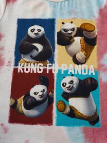 SHEIN Kung Fu Panda Tween Boy Casual Style Crew Neck Long Sleeve Cartoon Panda Tie-Dye Print T-Shirt, Suitable For Outings, Play, And Home Wear - Multicolor - View 4