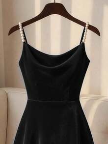 Franclia New Autumn Pearl Strap Elegant Elegant Women Dress - Black - View 3