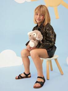 Mini mi #ComfortLite Kids' Triple-Buckle Cross-Strap Slingback Soft-Footbed Premium Faux Leather Black Sandals – Secure, Comfy & Ultra-Light - Black - View 1