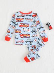Cozy Pixies Bộ đồ ngủ 2 mảnh ôm sát cho bé trai/bé gái, in hình xe hoạt hình, chất liệu mềm mại, cổ tròn, tay dài và quần dài cạp chun. - Nhiều màu - Xem 2