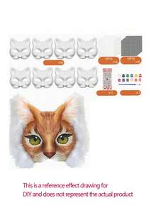 DIY Cat Face Mask Making Kit With Felt, Handmade Style Animal Design Colorful Dress-Up Mask Set For Halloween Costume, Carnival Party, Cosplay & Festivals (DIY Craft Kit, Halloween Costume Accessories) - Multicolor - View 2