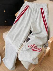Modelyn Calça esportiva casual folgada com 3 listras - Cinza - Ver 1