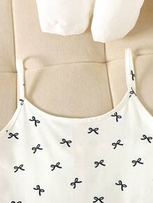 SHEIN 3件套少女休闲针织家居服套装 - 可爱印花吊带背心、长裤和短裤 - 白色 - 查看 3