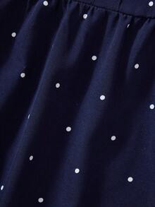 Camisa de punto con botones, cuello de volantes, escote en U, ajustada, estampado de lunares, versátil y casual para uso diario y en el hogar para adolescentes - Azul - Ver 4