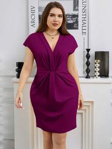 SHEIN Clasi 大码优雅纯色收腰中长连衣裙，适合通勤。 - 中紫紅色 - 查看 6