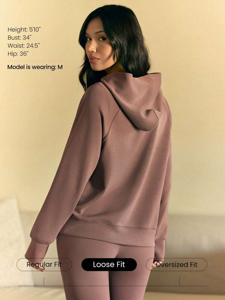 Modal Silk Touch Oversized Long Sleeve Half-Zip Hoodie  Spring Summer