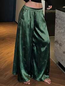 DAZY Jacquard Satin Loose Wide-Leg Women Pajama Bottoms