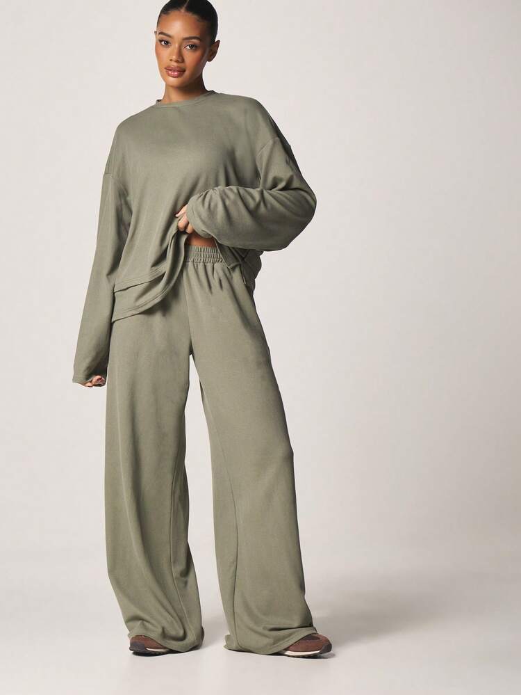 MISSGUIDED Wide Leg High Rise Waffle Knit Sweatpants With Elastic Waistband And Relaxed Fit For Casual Comfort