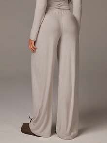 Athîral Pantalon décontracté gris clair pour femmes, coupe ample en H, tissu tricoté doux et confortable. Pantalon gris, décontracté pour femmes, idéal pour la maison et les sorties, les aéroports - Gris - Voir 2