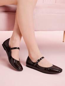 CUCCOO DOLLMOD Zapatos planos de mujer con diseño de hebilla brillante, versátiles y de moda - Café integral - Ver 4