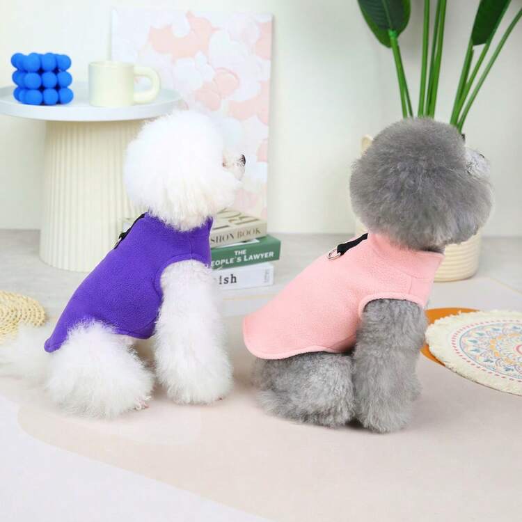 Chaleco y sudadera con capucha de terciopelo suave y cálido para mascotas en otoño/invierno - Suéter con hebilla de tracción para perros, gatos y animales pequeños, para usar en interiores y exteriores - Multicolor - Añade 6