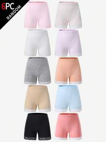 Random 6pcs/Set Girls Lace Patchwork Solid Color Comfortable Briefs, Shorts Bottoms - Multicolor - View 3