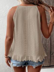 EMERY ROSE Nueva llegada Camiseta de mujer talla grande con cuello halter con volantes y versátil - Albaricoque - Ver 2