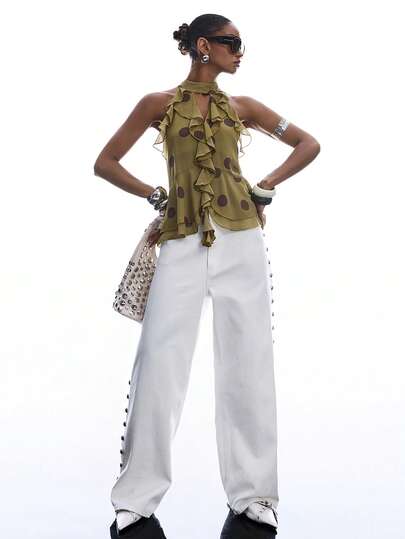 LYSMO Top sin mangas con volantes sexy y de moda para mujer